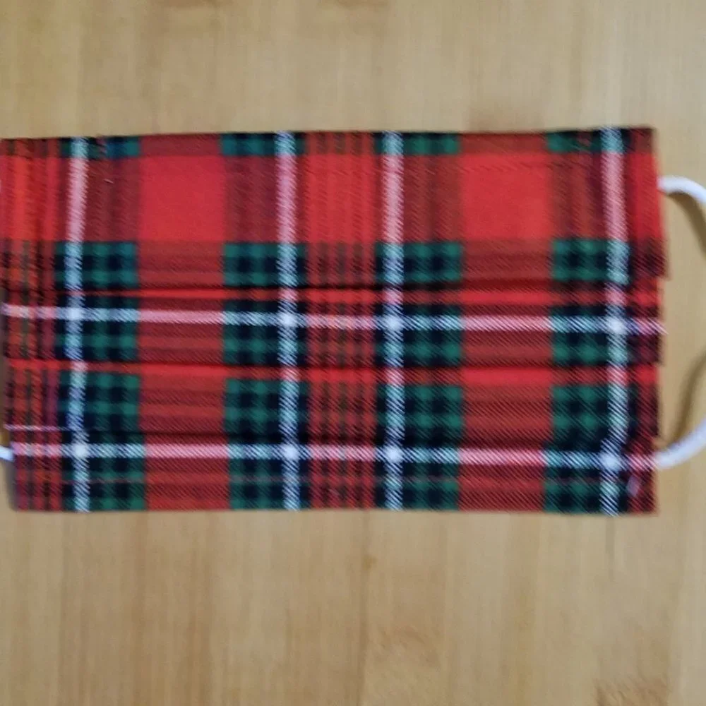 Hand Crafted Face Mask Red Green Christmas Plaid Cotton Kids